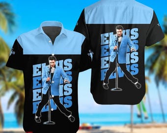 Elvis Presley Shirt, Rock and Roll Beach Button Shirt, The King of Rock Aloha Shirt, Retro Music Legend Gift, Vintage Style Elvis Shirt