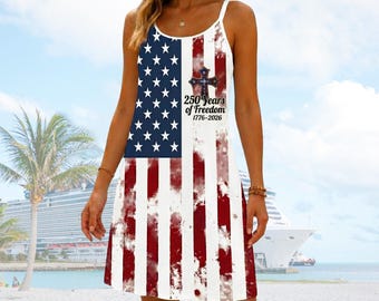 250 Years of Freedom Sling Dress, Christian Patriotic Women Dress, USA Flag Cross Shirt 1776-2026 Dress For Her, Semiquincentennial Gift