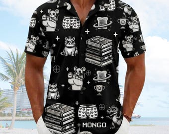 Dungeon Crawler Carl Button Shirt,  Princess Donut And Mongo Hawaiian Shirt, Dungeon Crawler Carl Man Shirt, Geeky Cat Lover, Bookish Merch
