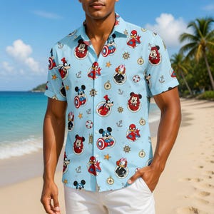 Mickey Marvel Hawaiian Shirt, Avengers Mickey Mouse Aloha Button Shirt, Spider-Man Mickey Shirt, Disney Marvel Fan Gift, Nautical Beach Wear