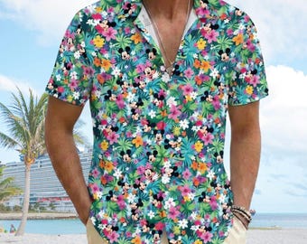 Disney Mickey Minnie Hawaiian Shirt, Mickey and Friends Summer Button Shirt, Disney Beach Shirt, Disney Summer Shirt, Disney Palm Tree Shirt