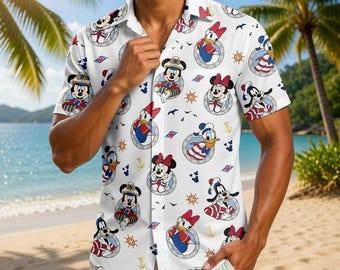 Disney Cruise Line Hawaiian Shirt, Mickey and Friends Nautical Button Shirt, Disney Family Cruise 2026 Shirt, Captain Mickey Top Gift