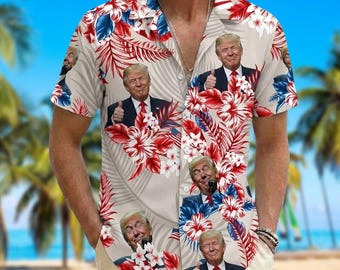 Donald Trump Button Shirt, Funny President Tropical Shirt, Trump 2026 Beach Wear, Republican Gift, Patriotic Floral Aloha Shirt