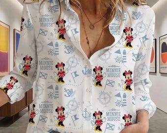 Disney Minnie Mouse Cruise Blouse Shirt, Minnie Mouse Casual Women Shirt, Minnie Cruise Women Shirt, Cartoon Summer Beach Trip, Gift For Her