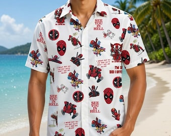 Deadpool Hawaiian Shirt, Marvel Deadpool Button Shirt, Funny Deadpool Summer Shirt, Summer Men Shirt, Marvel Anti Hero Gift, Deadpool