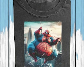 Funny Fat Spiderman Shirt, Chubby Superhero Comfort Colors Shirt, Humor Marvel Fan Gift, Oversized Hero Shirt, Silly Spiderman Tee