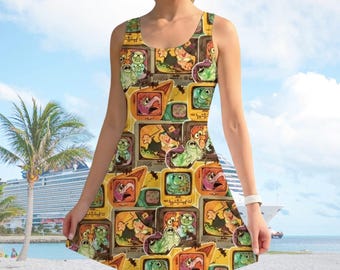 Halloween Disney The Muppets Characters Dress, Kermit Miss Piggy Gonzo Animal Women Dress, Retro Muppets Show Horror Dress, Halloween Gift
