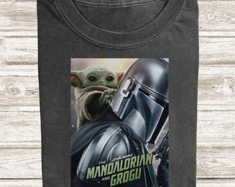 Retro The Mandalorian And Grogu Shirt, Grogu Bounty Hunter Comfort Colors Shirt, 90s Style Star Wars Tee, Baby Yoda Fan