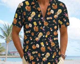 Halloween Homer Simpson Button Shirt, The Simpsons Horror Hawaiian Shirt, Spooky Season Outfit, Trick Or Treat Men Shirt