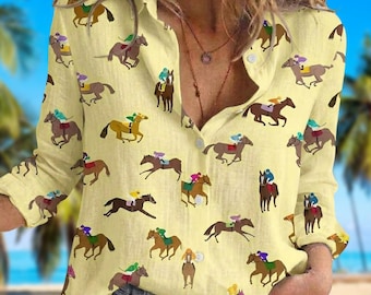 Blouse Run For The Roses, Derby Day-top, shirt paardenraces, outfit Derby Vibes, raceweekend, cadeau paardenliefhebber, shirt Kentucky Derby-stijl