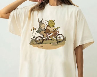 Funny Shrek And Donkey Biking Comfort Colors, Donkey Meme Tshirt, Cute Cartoon Donkey Shirt, Meme Shrek and Donkey Gift, Gift For Friends