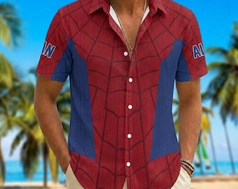 Custom Spiderman Button Shirt, Marvel Superhero Beach Shirt, Spider-Man Cosplay Button Up, Avengers Vacation Shirt, Web Slinger Aloha Shirt