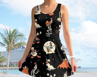 Disney Halloween Hawaiian Dress, Mickey Ghost Skeleton Women Dress, Spooky Disney Dress For Her, Disney Theme Party, Halloween Gift