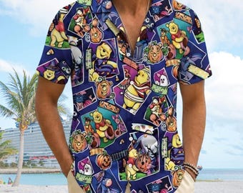 Vintage Winnie The Pooh and Friends Halloween Button Shirt, Disney Halloween Party Shirt, Pooh Tigger Eeyore Horror Shirt