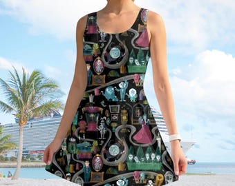 Vintage The Haunted Mansion Dress, Disney Spooky Season Women Dress, Halloween Gothic Skater Dress, Halloween Gift