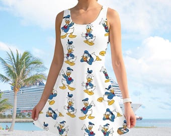 Donald Duck Skater Dress, Classic Disney Character Women Dress, Funny Donald Dress For Her, Disney Cruise Outfit, Halloween Gift