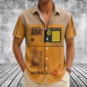 Wall-E Cosplay Button Shirt, Fictional Galaxy Robot Shirt, Pixar Cartoon Costume For Group, Halloween Party, Gift For Him