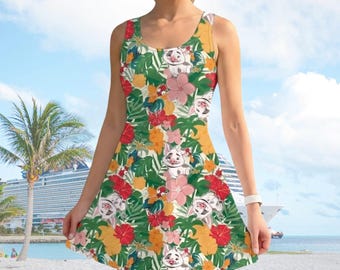 Retro 70s Pua Moana Floral Dress, Moana Cartoon Women Dress, Girls Trip Dress, Disney Cartoon Dress For Her