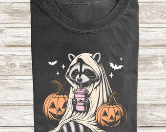 Comfort Colors Raccoon Halloween Shirt, Ghost Racoon Graphic Tee, Spooky Season Tee, Pumpkin Tee Shirt, Halloween Gift
