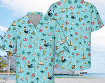 Disney Moana Ocean Hawaiian Shirt, Hei Hei Pua Aloha Hawaii Shirt, Adventure Funny Kakamora Button Shirt, Disney Fan Gift