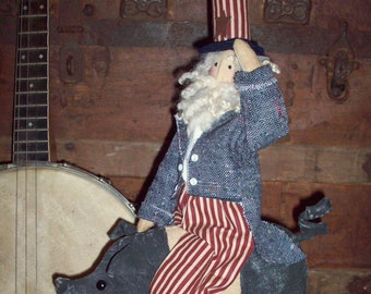 Primitive Uncle Sam and Squealer Patriotic Pig instant download e-Pattern, Primitive Patterns