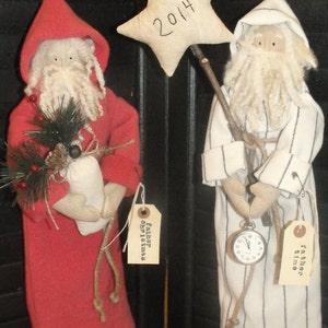 Primitive "Father Christmas and Father Time" Dolls instant download e-pattern, Primitive Patterns