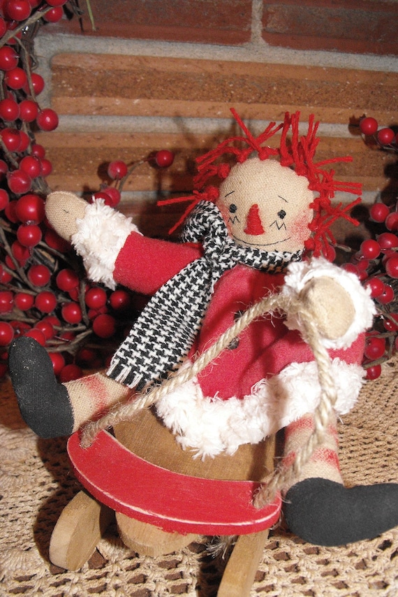 Primitive Snow Day Annie Raggedy Doll Instant Download E-Pattern.