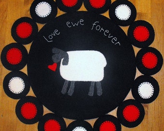 Primitive "Love Ewe" Sheep Penny Rug Sofort Download e-Pattern, Primitive Patterns