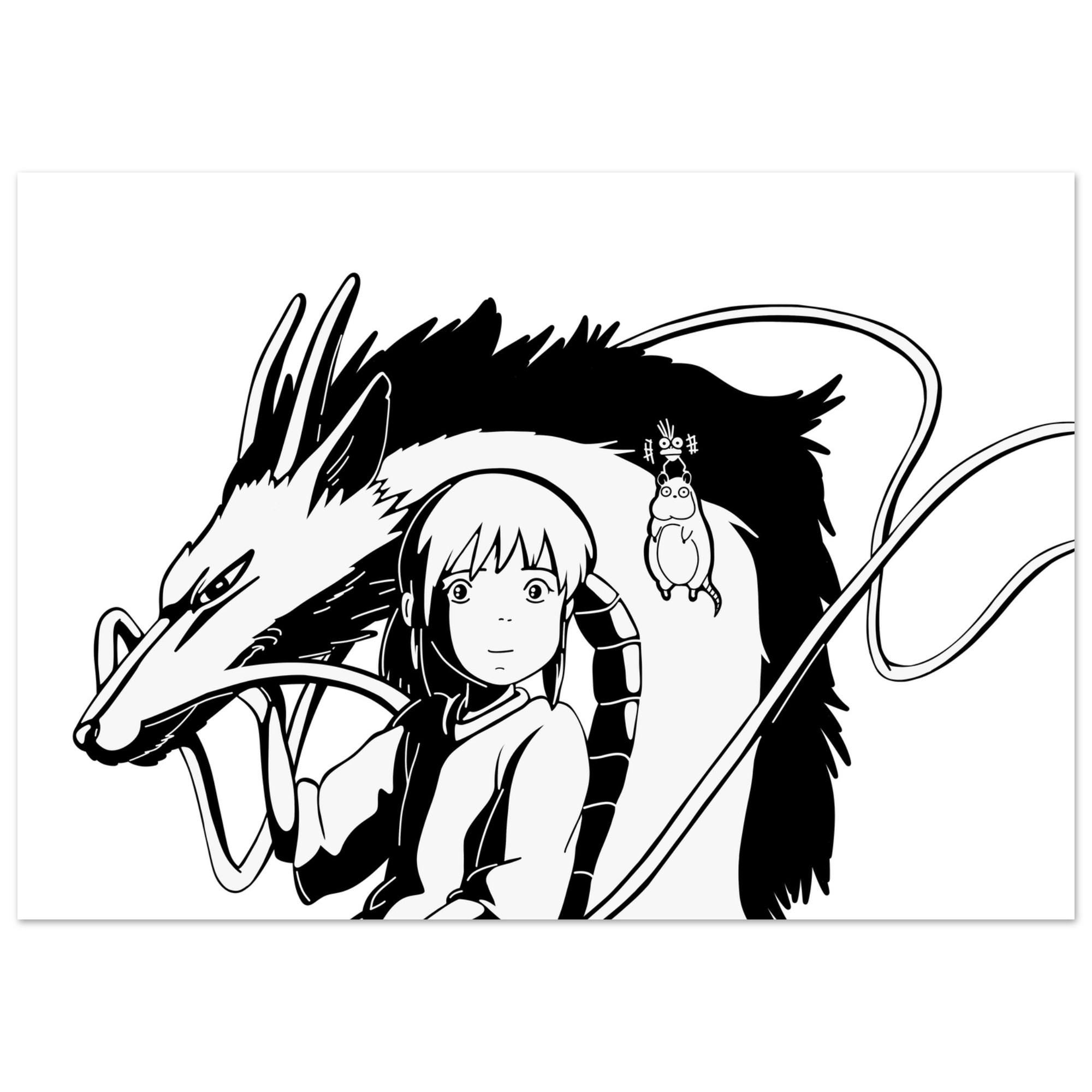 Spirited Away Themed Silhouette Illustration, Studio Ghibli Fanart Print, Anime Home Decor, MangaMinimalist Fine Art Poster