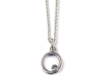 Sterling Silver Organic Circle Pendant Necklace with a Cubic Zirconia