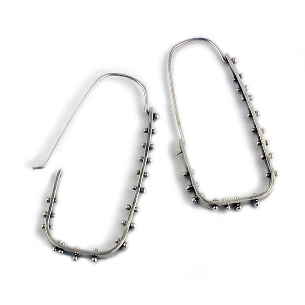 Sterling Silver Rectangular Fabricated Rivet Hoops