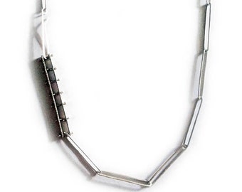 Sterling Silver Fabricated Long Chain Necklace with Fabricated Detail