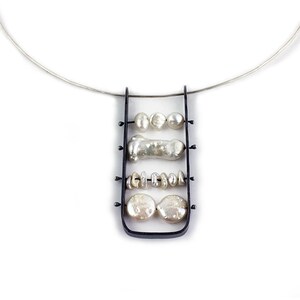 Sterling Silver Necklace with Dark Finish and White Pearls On Sterling Neck Wire