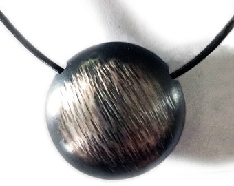 Dark Sterling Gradient Hollow Bead Pendant with Lined Hammer Details