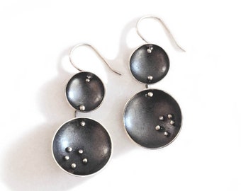 Sterling Silver Dark Finish "Cup" Drop Earrings with Rivet Details