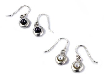 Sterling Silver Tiny Drop Earrings With Pearls in Two Colors