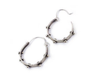 Sterling Silver Round Fabricated Hoops with Heat Rivet Details