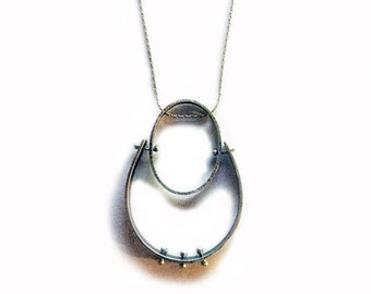 Sterling Silver Oval Fabricated Hinged Pendant with Heat Rivet Details on Sterling Beading Chain