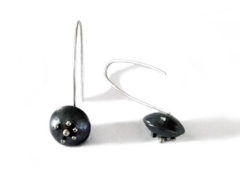 Dark Sterling Hollow Bead Drop Earrings with Moving Beaded Heat Rivets