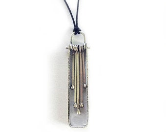 Sterling Silver Rectangular Fabricated Pendant with Movable “Pendulums”