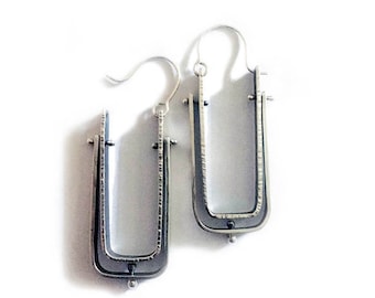 Sterling Silver Rectangular Hinged Fabricated Hoops