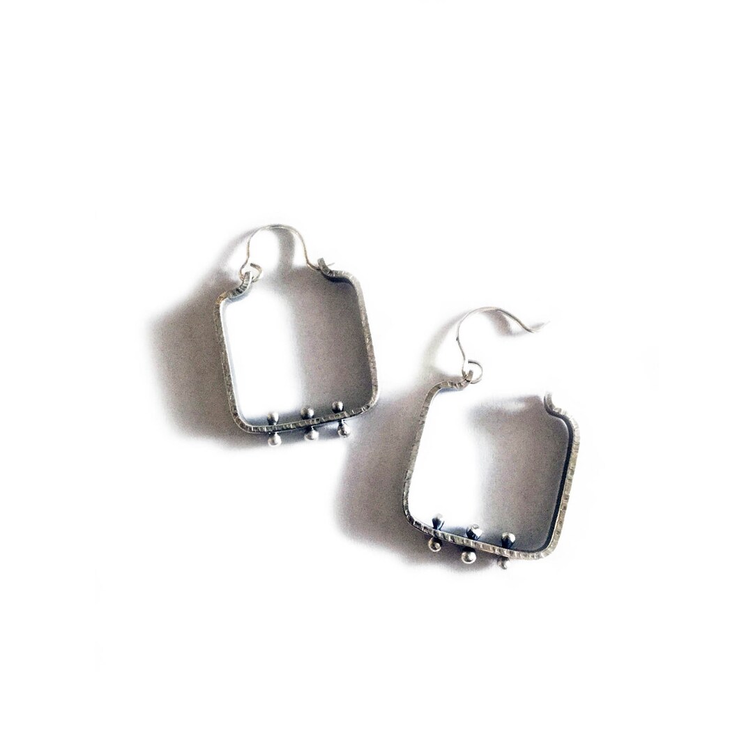 Sterling Silver Square Fabricated Hoops With Heat Rivet Details - Etsy
