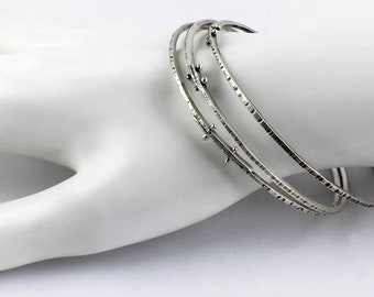 Sterling Silver Riveted and Textured Bangle Bracelets
