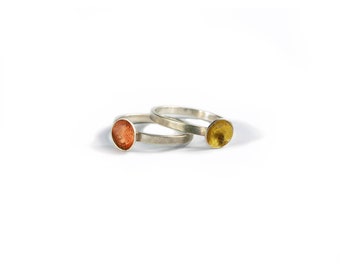 Sterling Silver "Cup" Stackable Rings with Gold or Copper Leaf