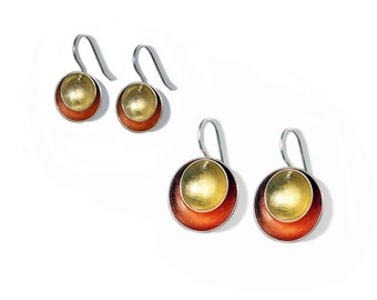 Sterling silver "Cup" Earrings with Copper and Gold Leaf in Two Sizes