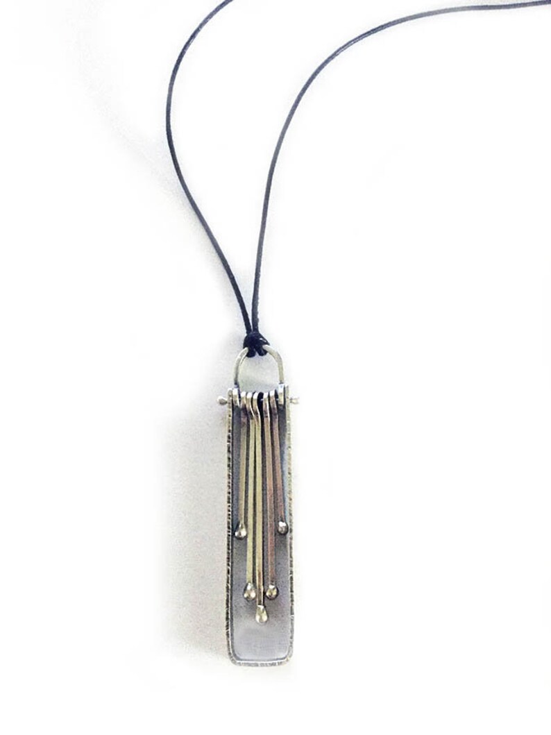 Sterling Silver Rectangular Fabricated Pendant with Movable Pendulums image 1