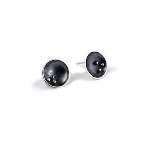 Sterling Silver Dark Finish Cup Post Earrings with Rivet Details image 1