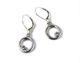 Sterling Silver Organic Circle Earrings with Cubic Zirconias