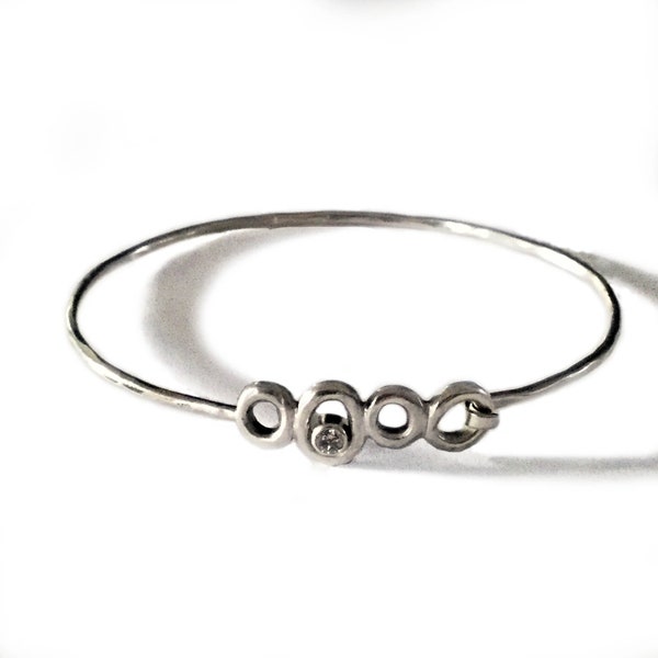 Sterling Silver Four Circles Hooked Bracelet with Cubic Zirconia
