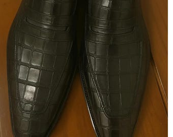 Handmade Crocodile-Embossed Leather Moccasins: Formal Slip-On Loafers